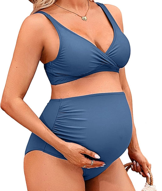 Retail Le$$ - blue two piece maternity swimsuit