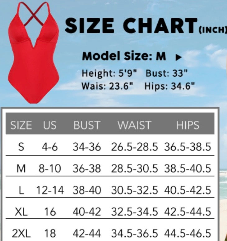 Deep V Neck One Piece Swimsuit