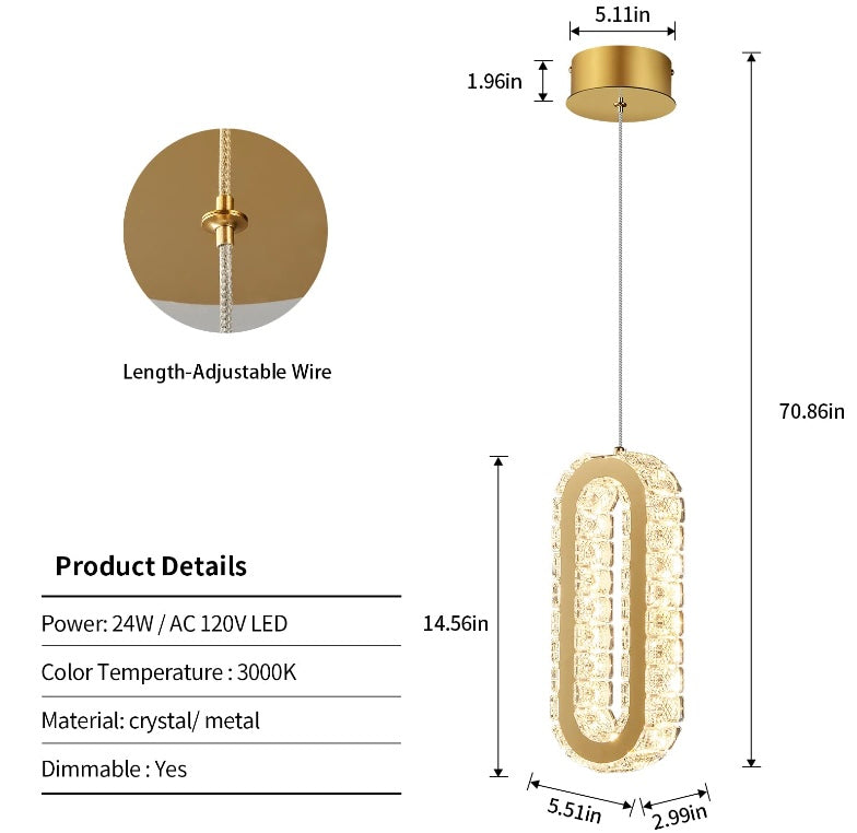 Gold Oval Crystal Pendant Light