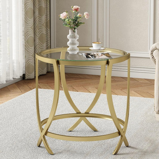 Retail Le$$ - Gold round glass accent table