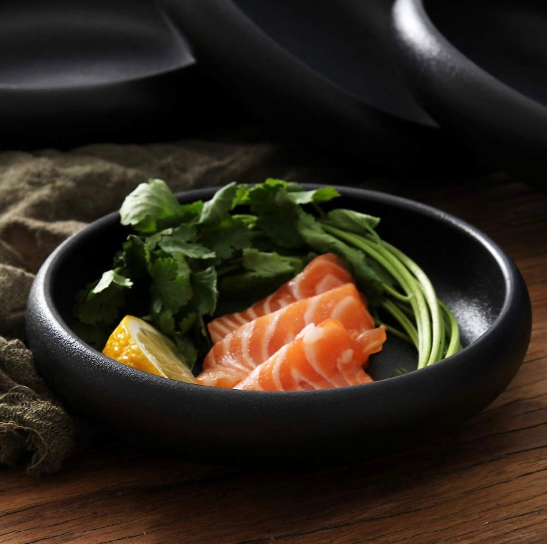 Black Japanese Salad Plate Set