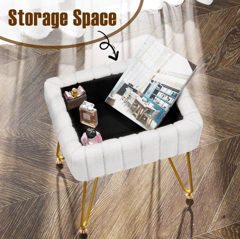 White Faux Fur Vanity Stool