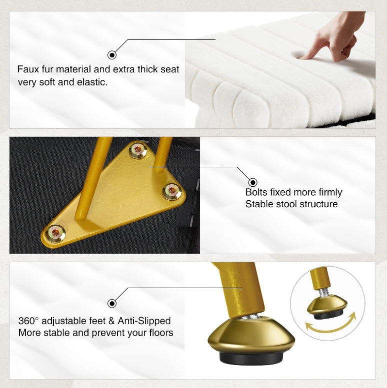 White Faux Fur Vanity Stool