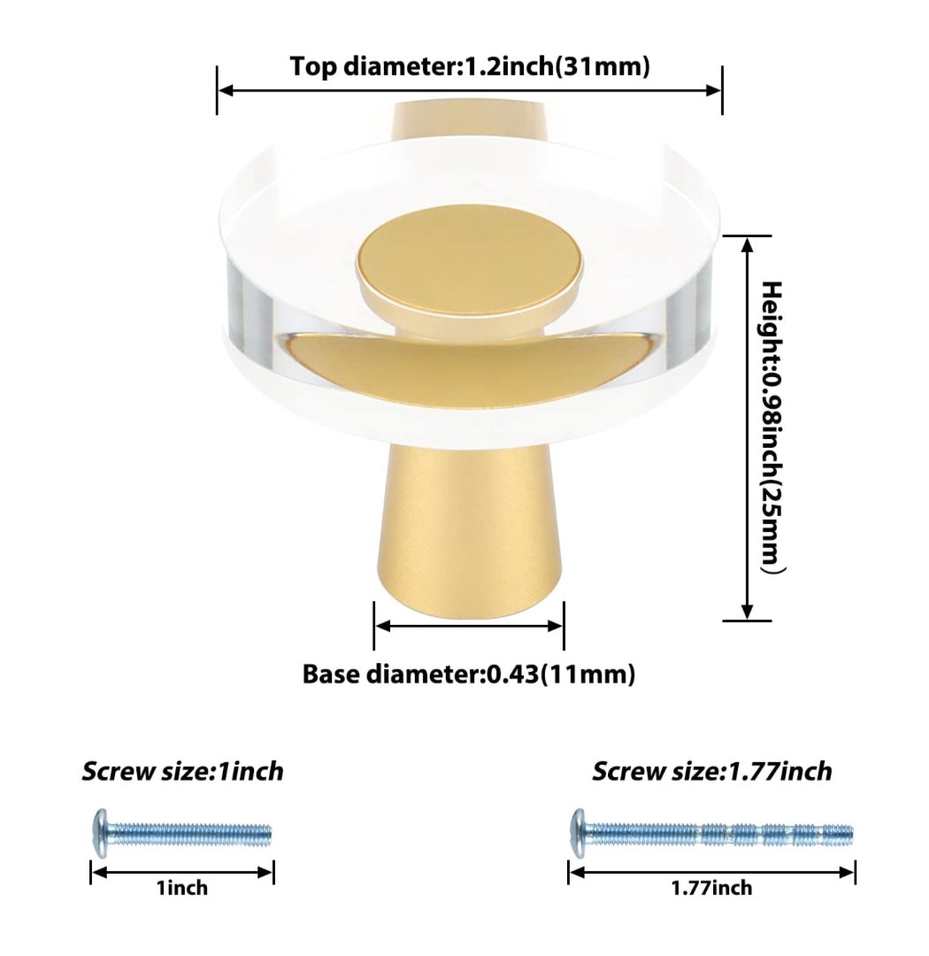 Brass & Acrylic Cabinet Knobs - 10 pk