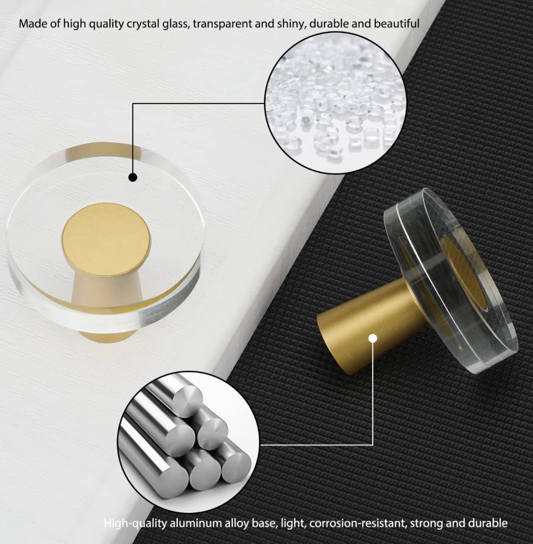 Brass & Acrylic Cabinet Knobs - 10 pk