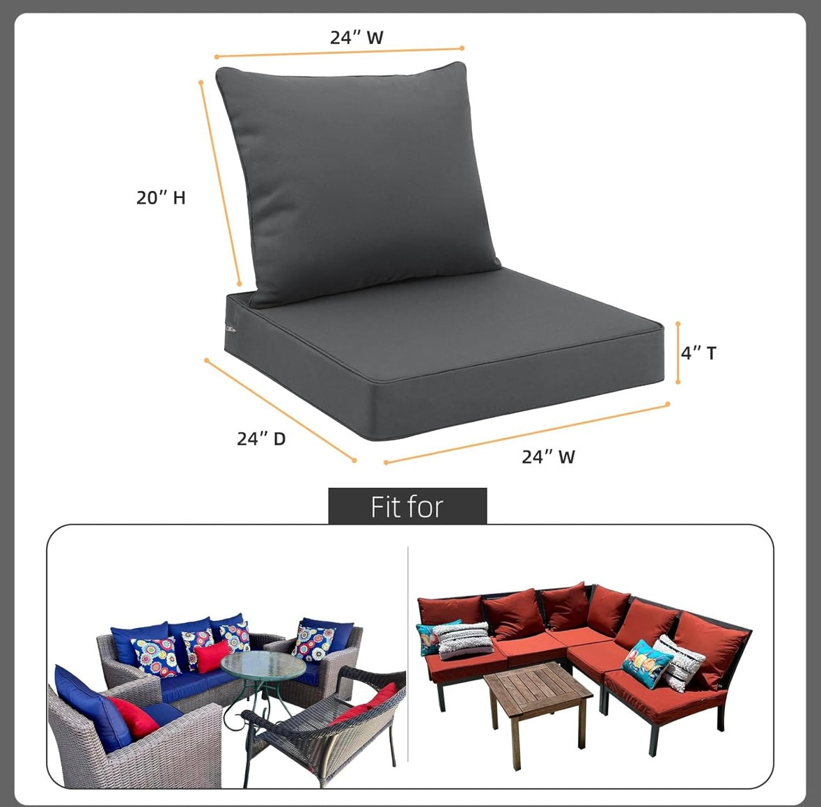 Retail Le$$ - Gray 24" deep seat cushion set