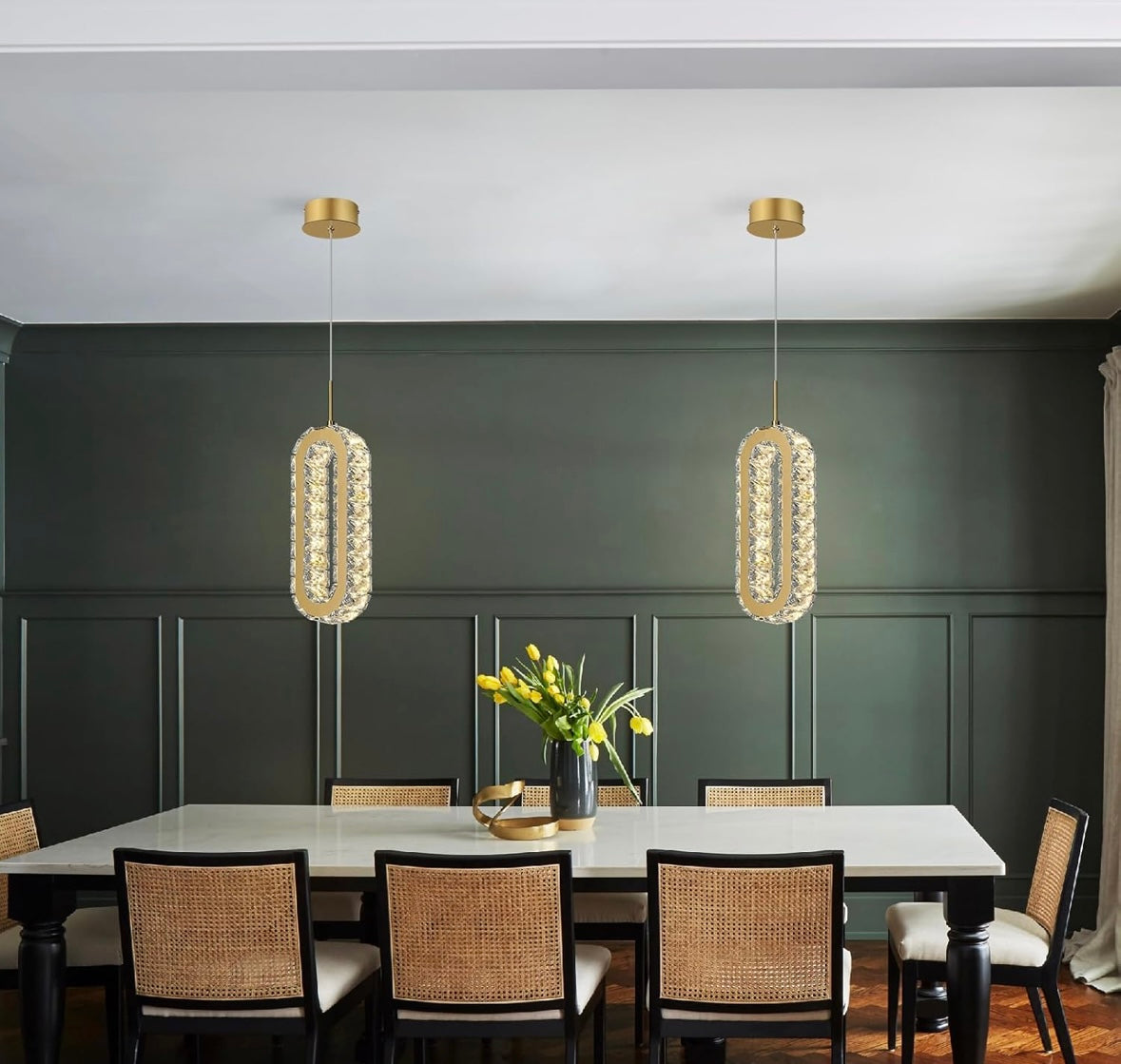 Gold Oval Crystal Pendant Light