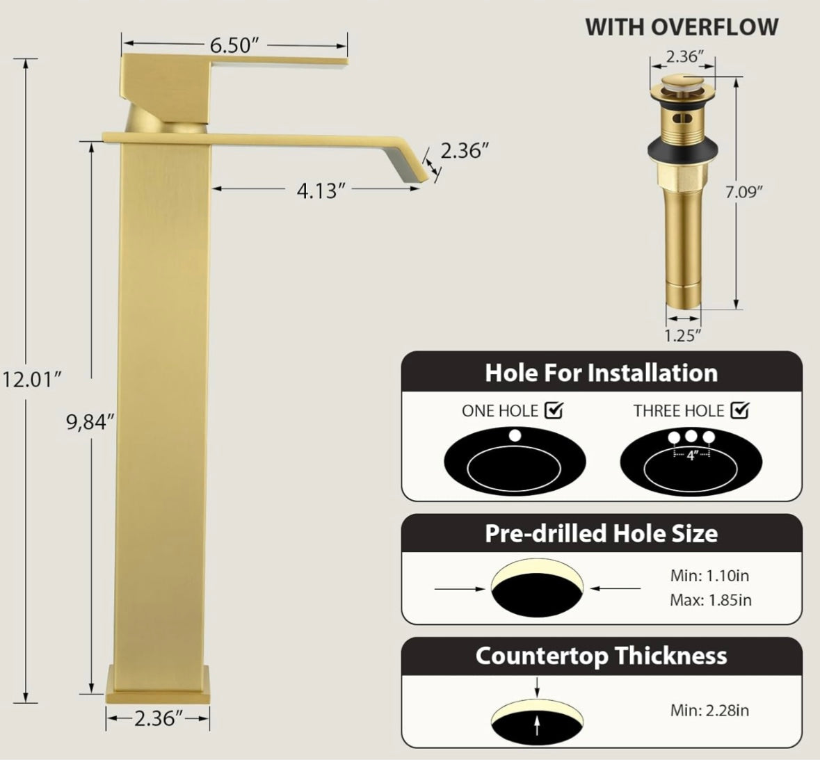 Gold Vessel Sink Faucet