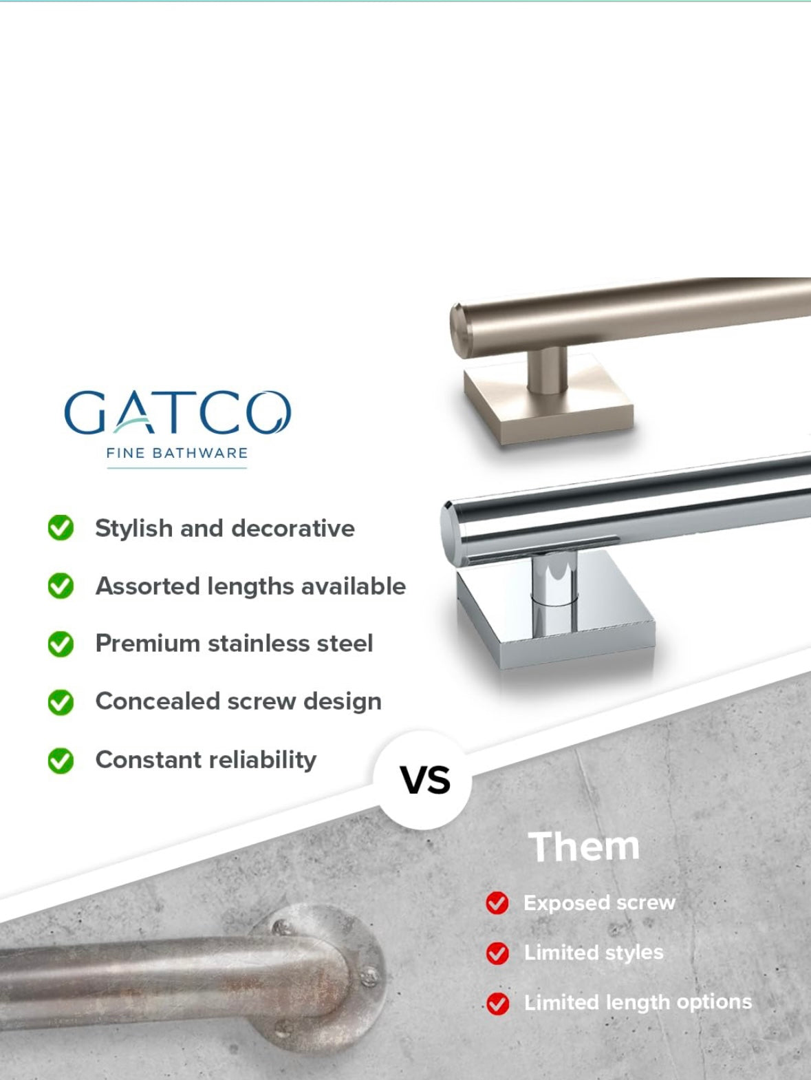 Gatco 12' Satin Nickel Grab Bar