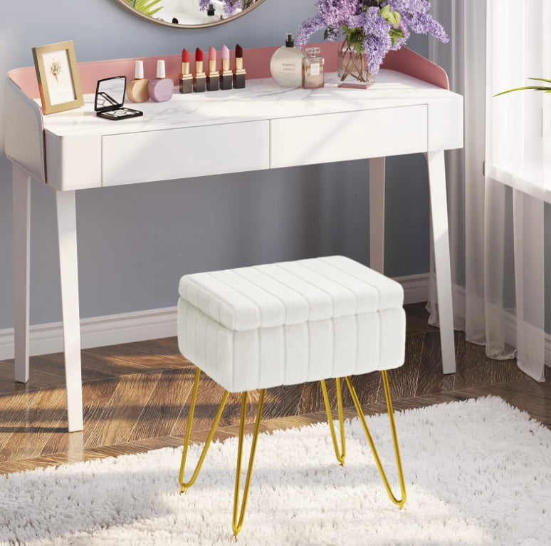 White Faux Fur Vanity Stool