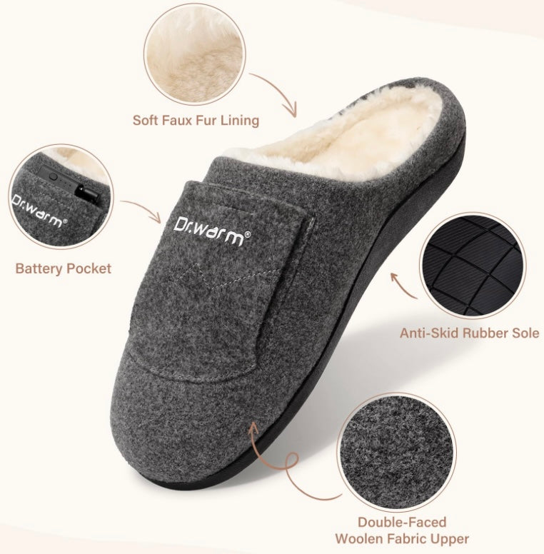 Dr. Warm Rechargeable Heated Slippers – Gray