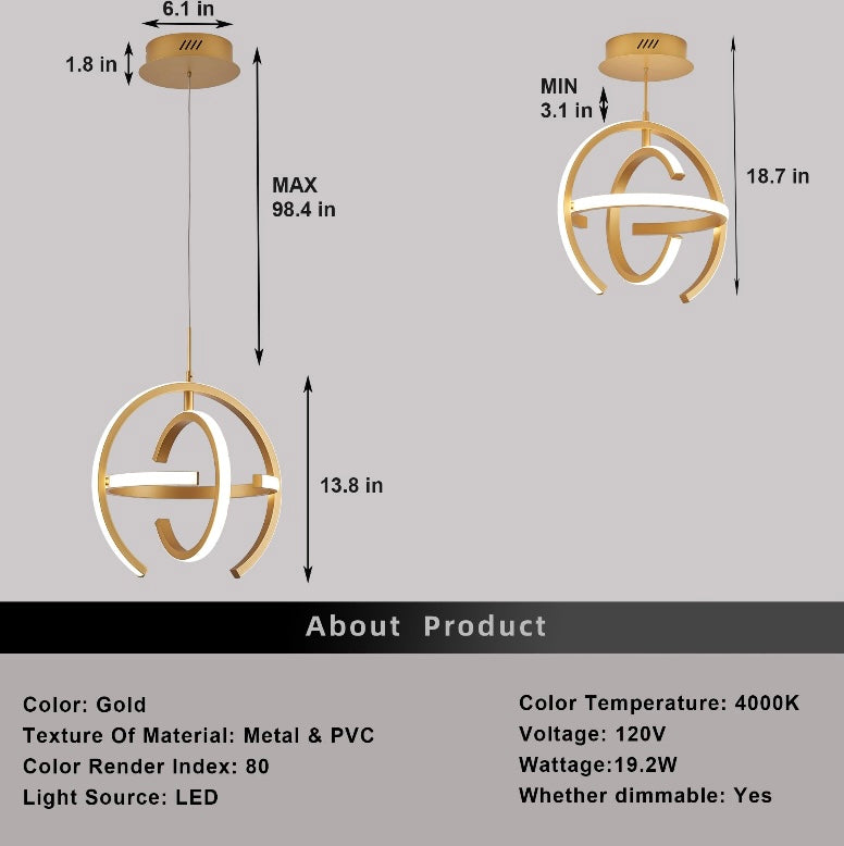 Round LED Gold Chandelier