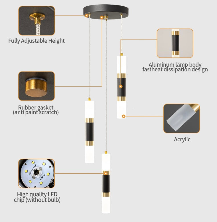 Retail Le$$-Black-acrylic-3-light-pendant-light