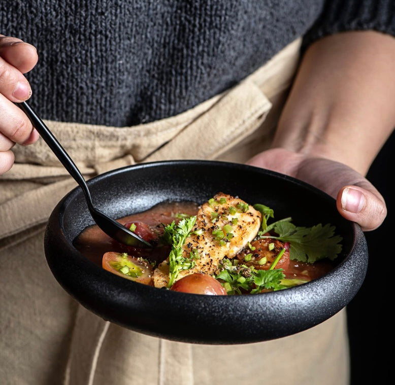 Black Japanese Salad Plate Set