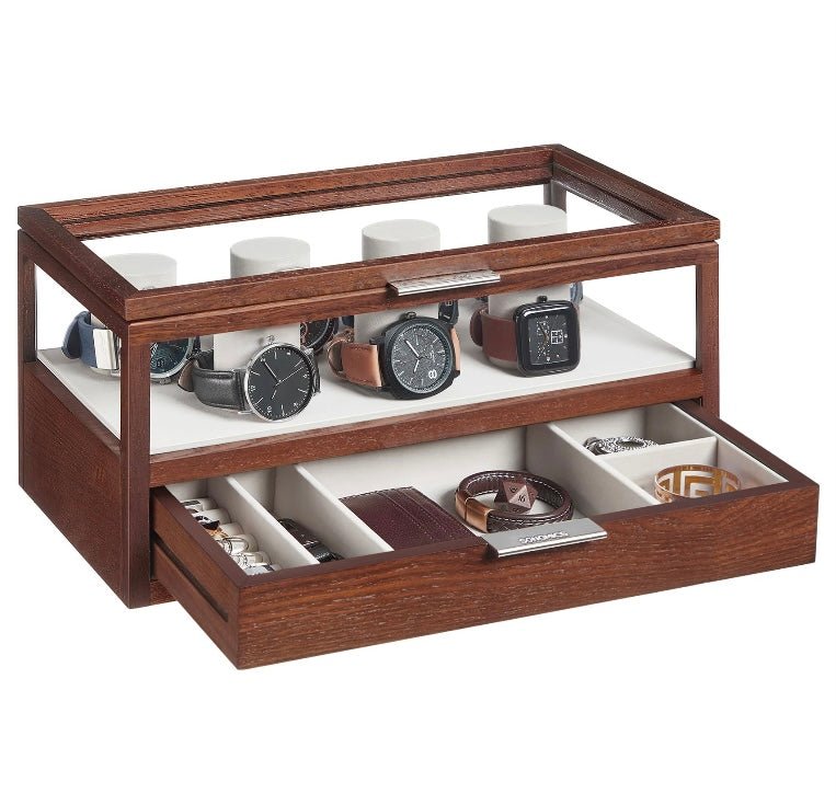 two tier wooden watch box