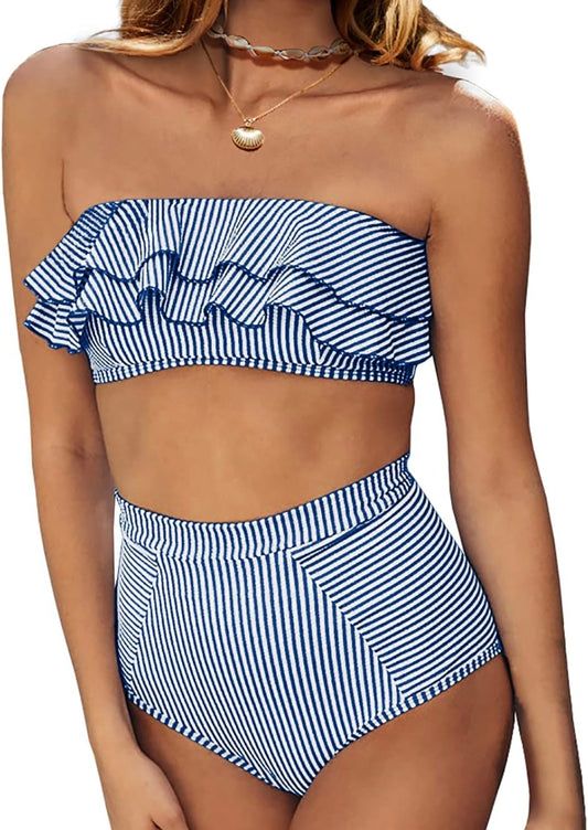 Retail Le$$-blue-striped-two-piece-swimsuit