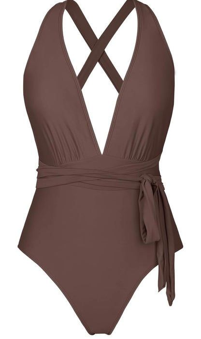Retail Le$$-brown-halter-one-piece-swimsuit