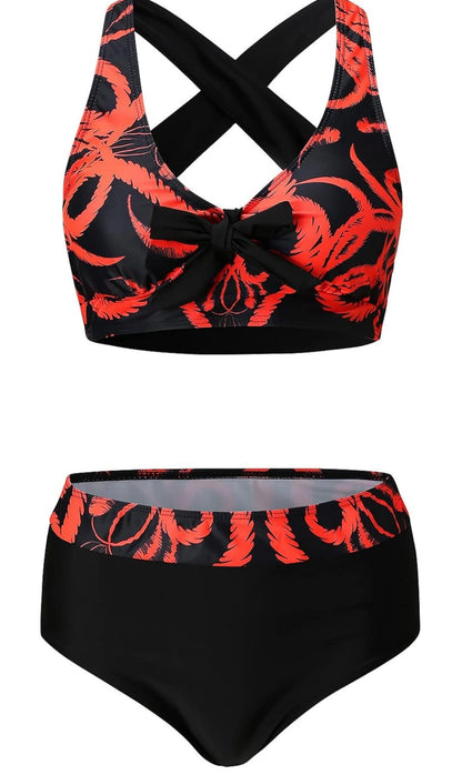 Retail Le$$ - black and orange two piece swimsuit