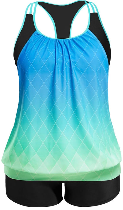 Blue Gradient Tankini Set
