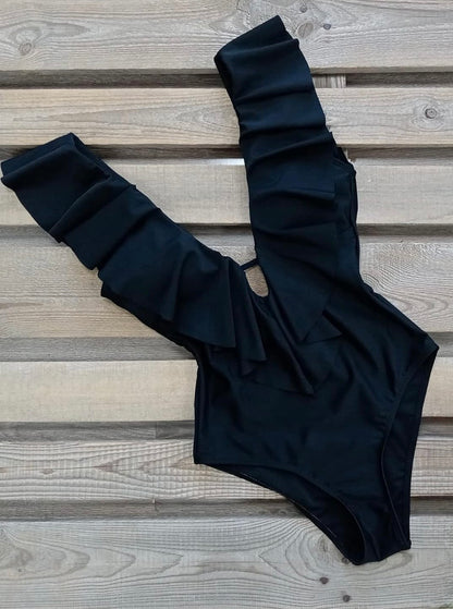 V Neck Ruffled One Piece