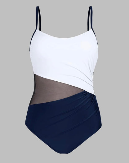 Two Tone Mesh One Piece Swimsuit