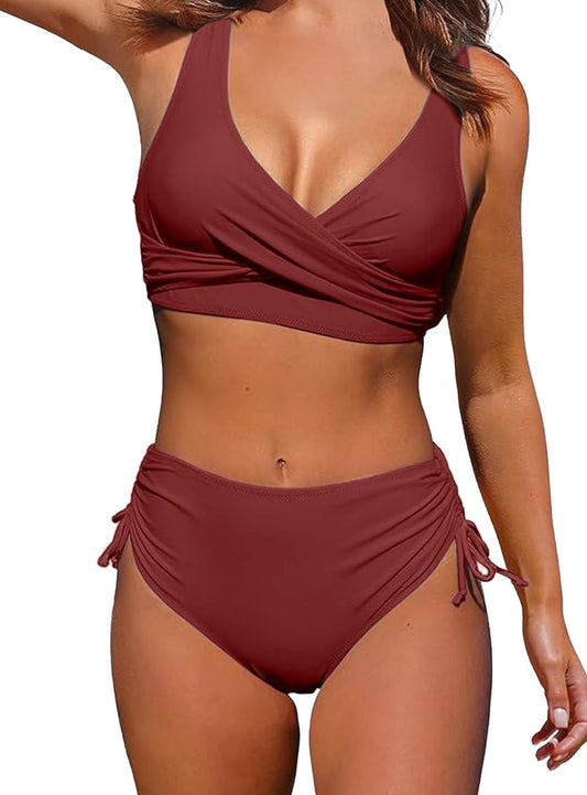 High Waisted Twist Front Bikini Swimsuit