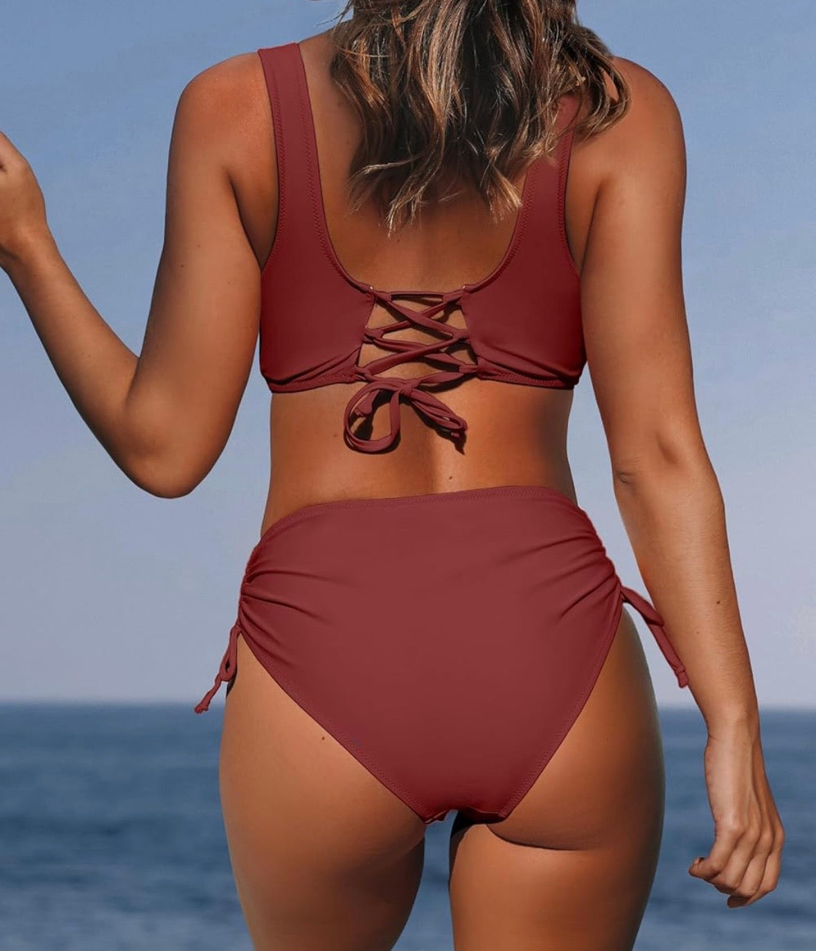High Waisted Twist Front Bikini Swimsuit