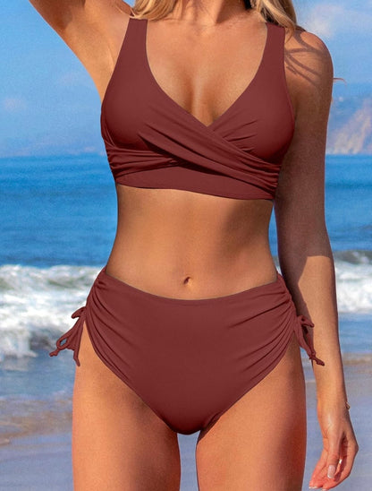 High Waisted Twist Front Bikini Swimsuit