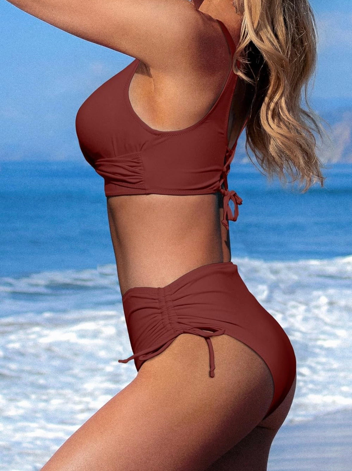 High Waisted Twist Front Bikini Swimsuit