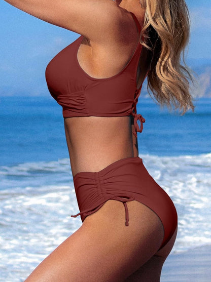 High Waisted Twist Front Bikini Swimsuit