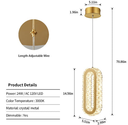 Gold Oval Crystal Pendant Light