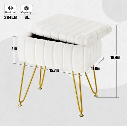 White Faux Fur Vanity Stool