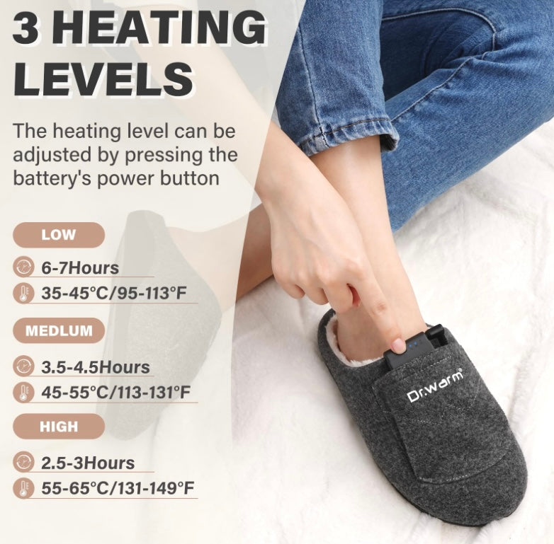 Dr. Warm Rechargeable Heated Slippers – Gray