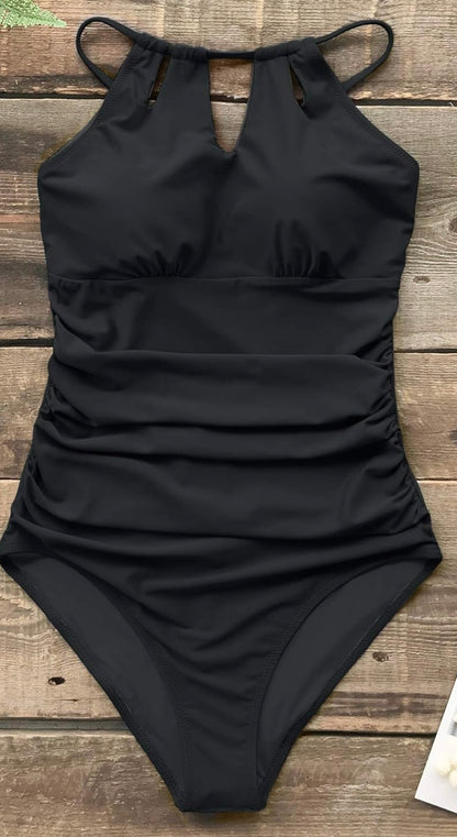 Cutout Neck One Piece Swimsuit