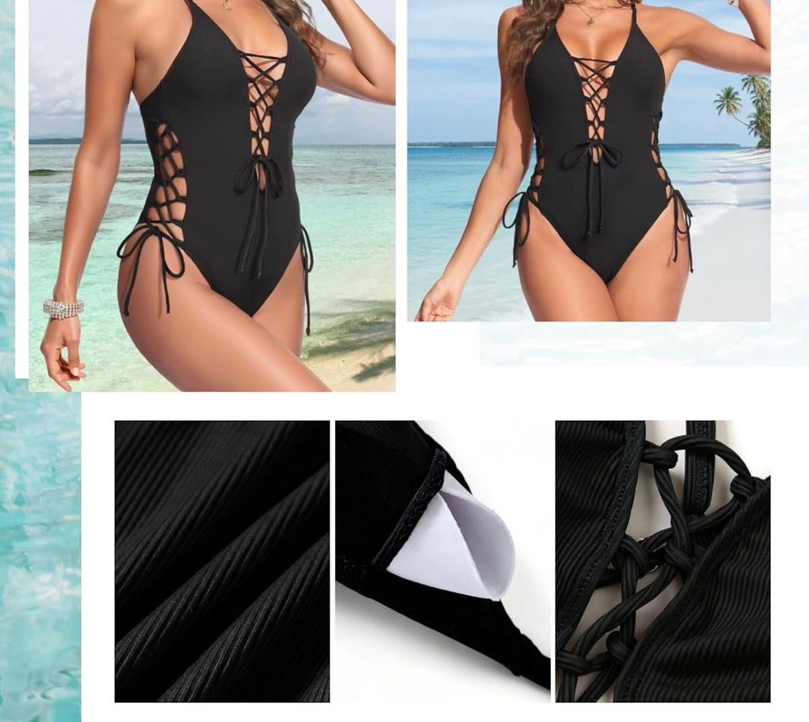 Lace Up V Neck Swimsuit