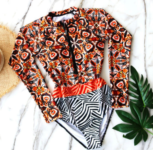 Retail Le$$-floral-long-sleeve-swimsuit