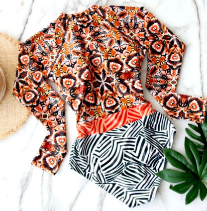 Retail Le$$-floral-long-sleeve-swimsuit