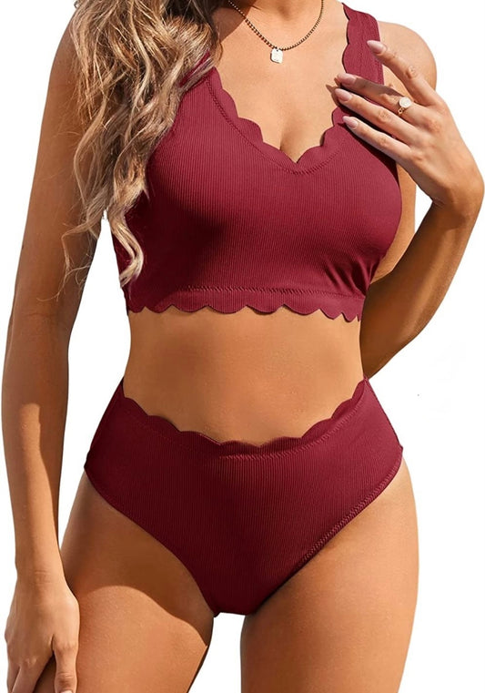 Retail Le$$-burgandy-two-piece-swimsuit